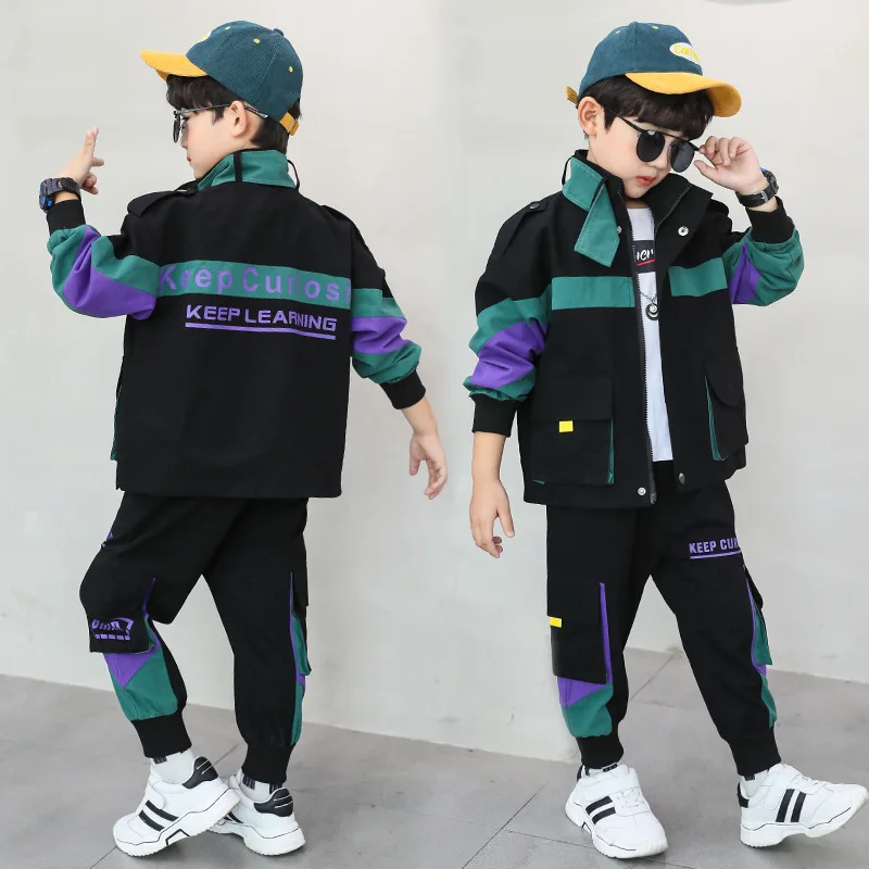 

Boys Clothes Patchwork Stripes Jackets+Pants 2Pcs Sets Spring Autumn Kids Coats Sports Suits Childrens Letter Tracksuits 3-12Yrs