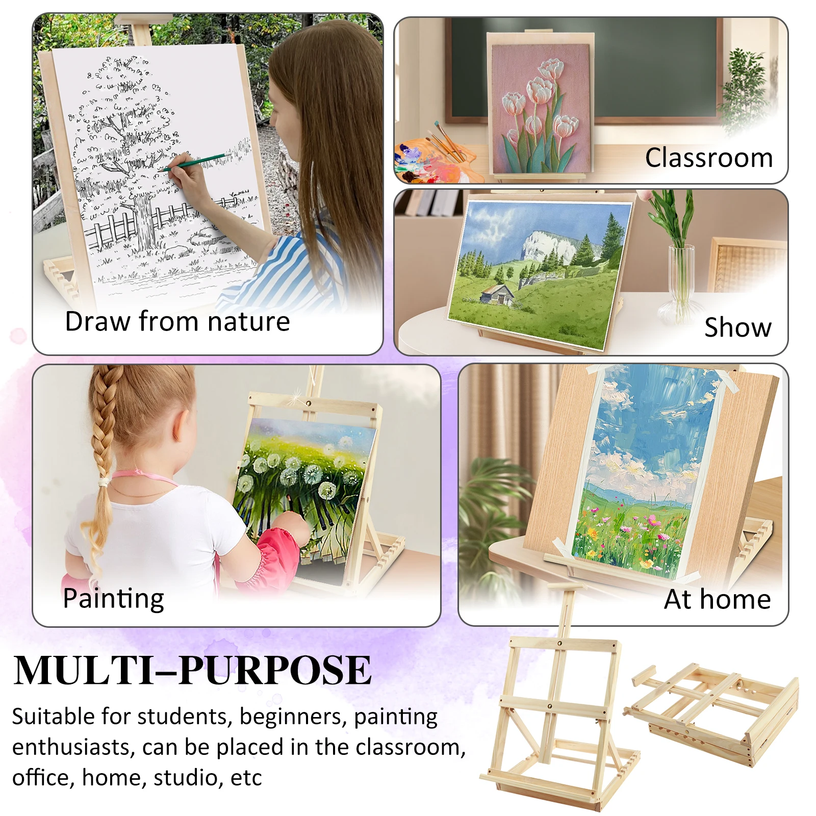 Tabletop Easel 18 Inches H-Frame Wood Easel Adjustable Easel Stand for Painting Multipurpose Desktop Easel for Students