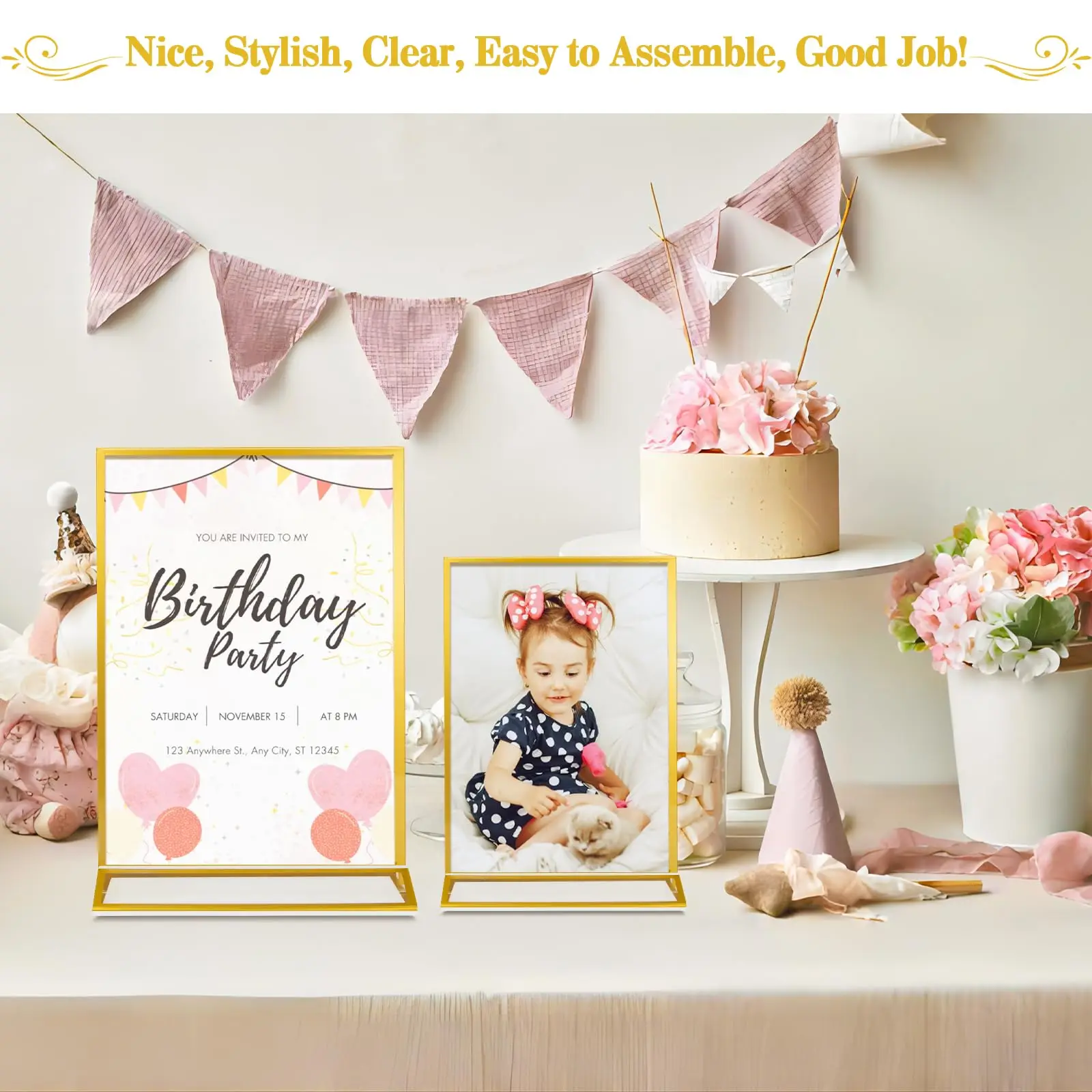 6-36 Transparent Acrylic Sign Holders Gold Picture Frames Double-sided Display Stand Wedding Number Plate Table Flyer Menu Card Rack