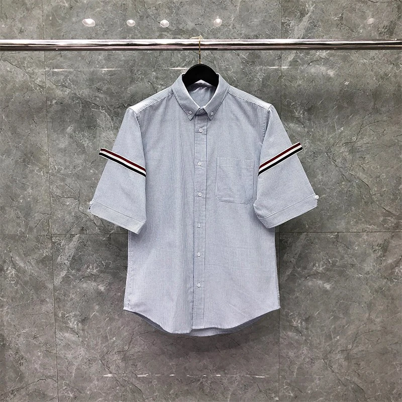 

TB THOM Striped Shirts Fashion Brand Designer Style Men Causal Shirts Breathable Summer Short Sleeve Daily Women blouses