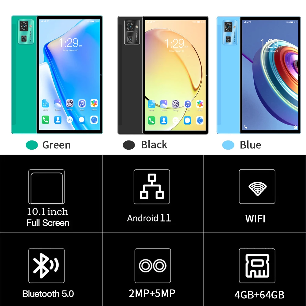 Sauenaneo PC Tablet 4GB RAM  64GB ROM (1TB Expansion) Supports Google Office Dual SIM Cards Dual cameras Android 11 2