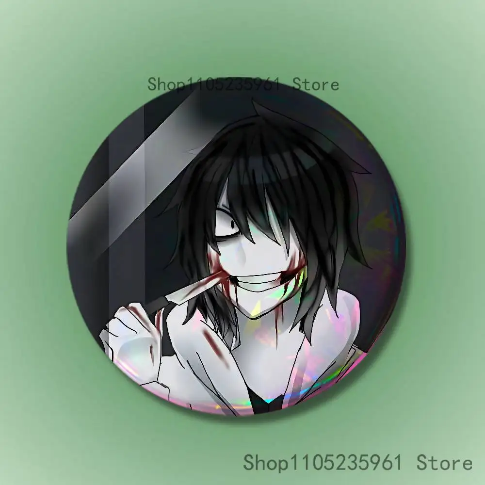 Jeff Art Killer Abzeichen 25 32 44 58 75 mm runde Cosplay Pin Fans sammeln Freunde Geschenke Brosche Souvenir Custom – Detail 15