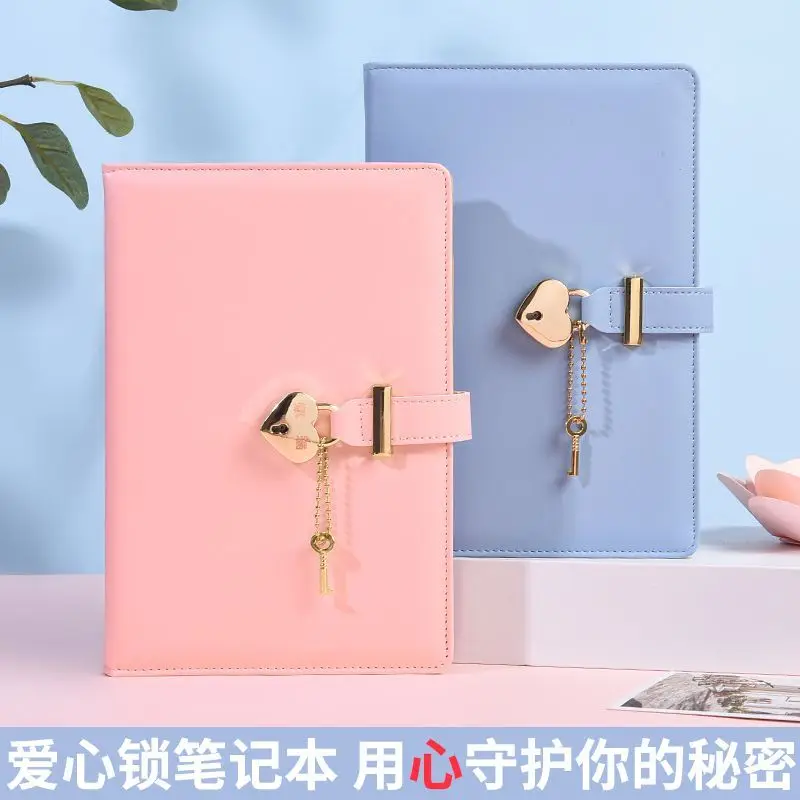 Love Lock Diary A5 Notepad Bookkeeping Book Macaron Solid Color Student Horizontal Line Record Thin Hand Account Schedule Books