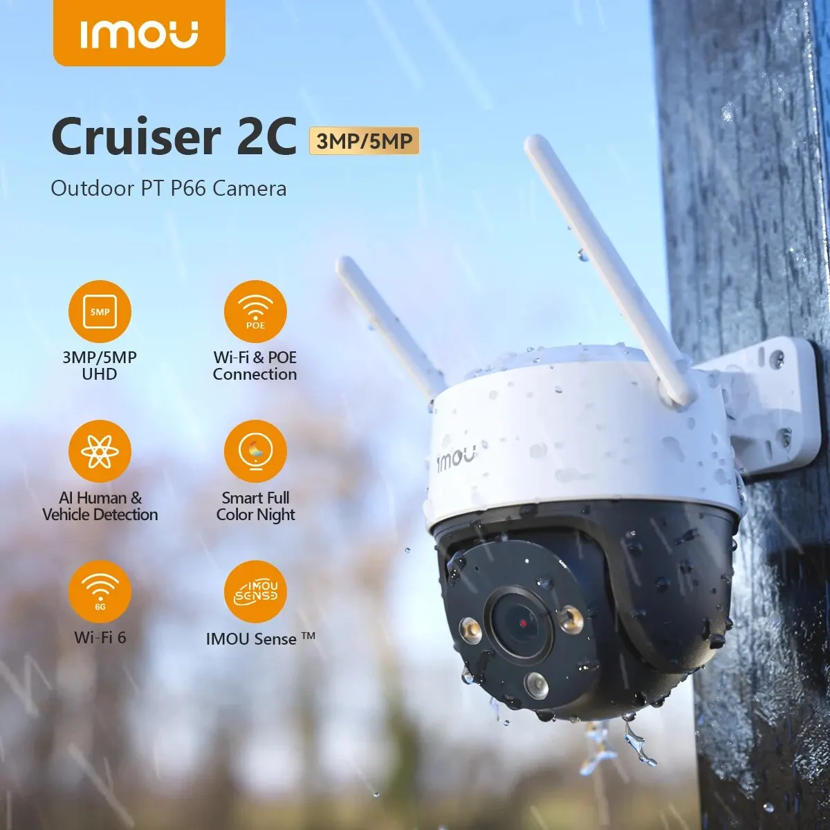 IMOU Cruiser 2C 3K 360° Wifi Camera Outdoor Security Protection AI  Human&Vehicle Detection CCTV Smart Night Vision Two Way Talk