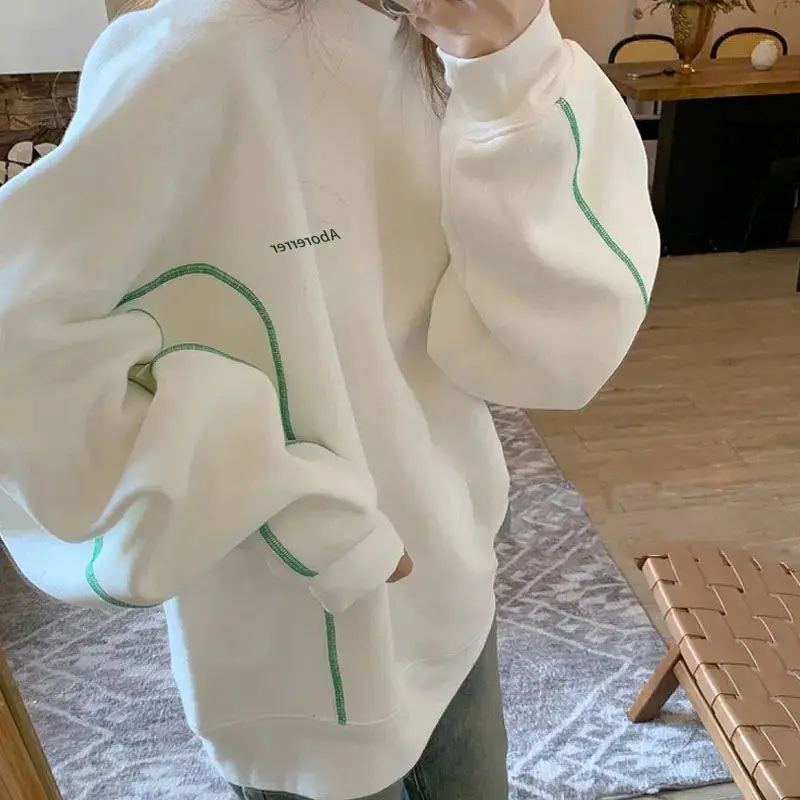 Embroidery Solid Korean Street Trendy Women Hoodies Autumn Winter New in Hoody Ladies Fashion Classic Style Casual Pullover
