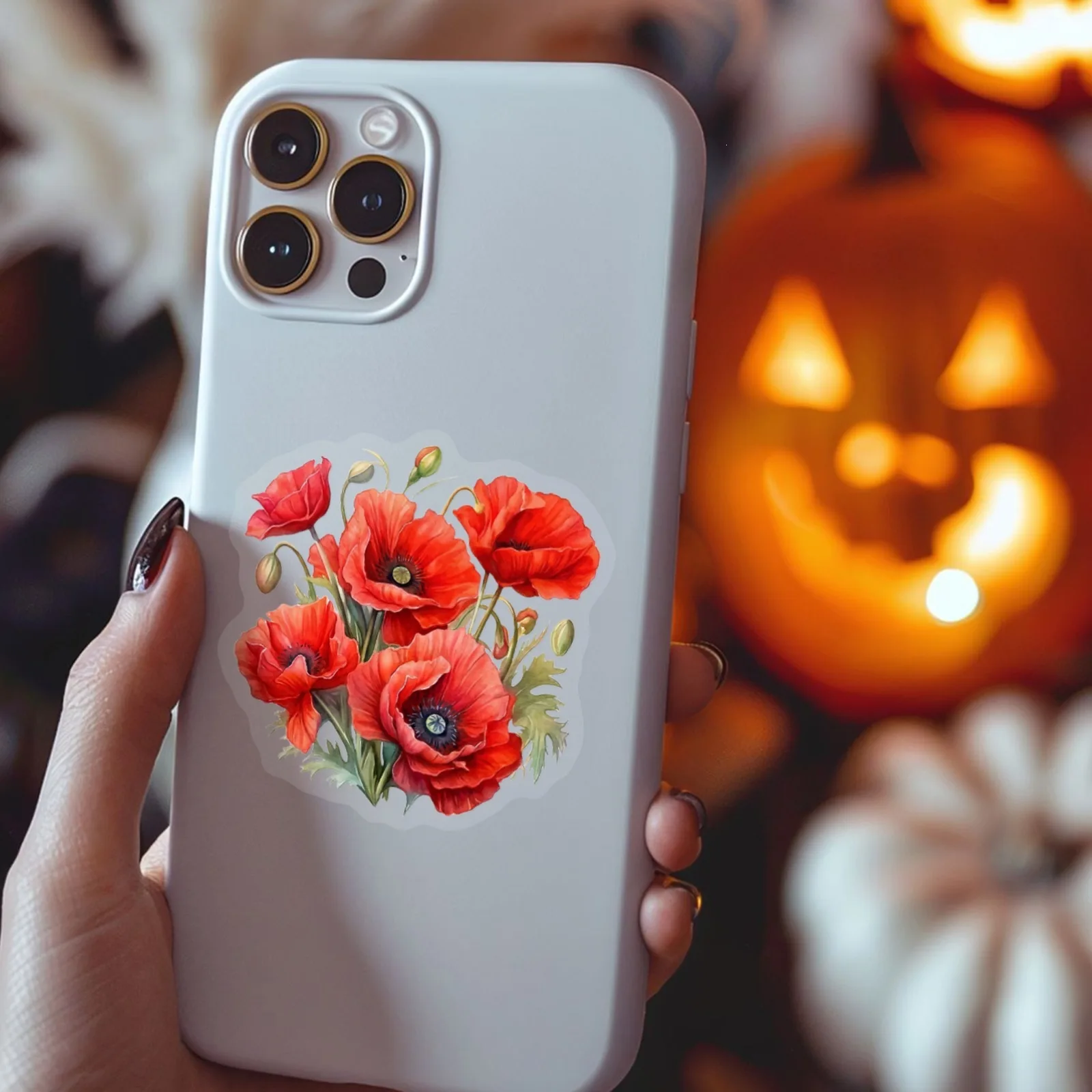 50/100 Pcs 레드 로즈 꽃 스티커, 투명 PET 방수 DIY 전화 꽃병 노트북 파일 폴더 헬멧 자동차 서랍 냉장고 기타