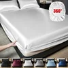 Solid Color Satin Surface Fitted Sheet 1PC Queen Size Bed Sheets 100/120/150/180/200cm Sheet with Elastic Band (No Pillowcase) 1