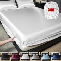 Solid Color Satin Surface Fitted Sheet 1PC Queen Size Bed Sheets 100/120/150/180/200cm Sheet with Elastic Band (No Pillowcase) 1