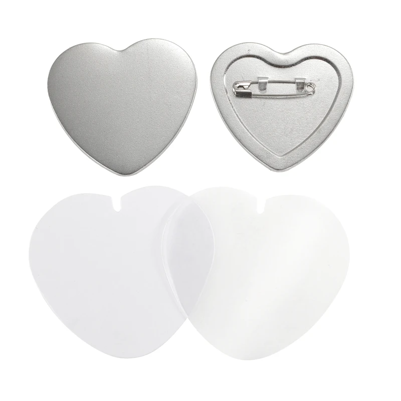 100pcs 57x53mm Heart-shaped Badge Pins Making Parts Metal Blank Heart Badge Button DIY Materials for Button Maker Supplies
