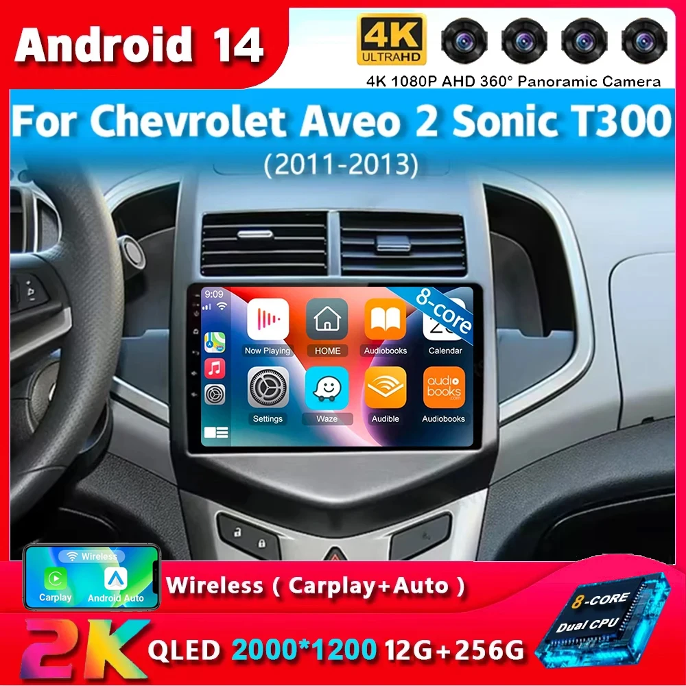 Android 14 Carplay Auto car radio GPS stereo multimedia player 2din DSP for Chevrolet Aveo 2 Sonic T300 2011-2015