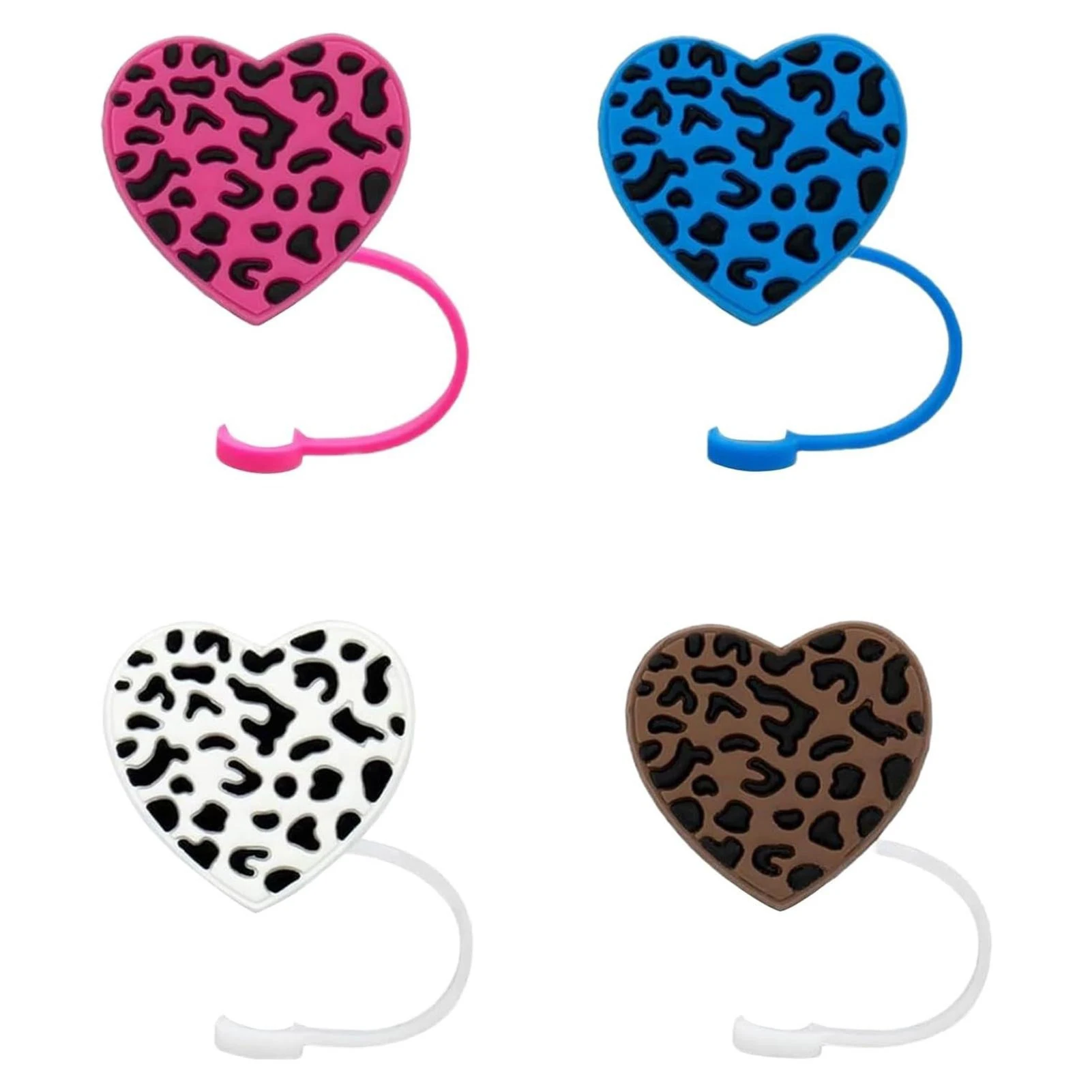 4Pcs Straw Cover,Cute Straw Topper for 40oz & 30oz Tumbler with Heart-Shaped Leopard Print,10mm Leopard Reusable Glasses T