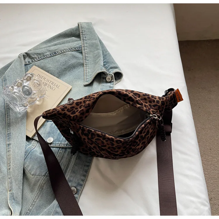 Women's Leopard Print Chest Bag, Autumn/Winter Fashion Crossbody Bag, Trendy Sporty Multifunctional Waist Bag Waist Packs bolsa