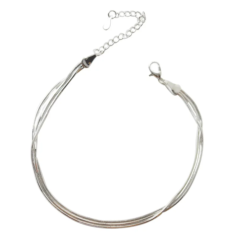 925 Sterling Ladies Silver three layer Anklet Bracelet For Women & Girl Jewelry Foot Jewelry anklet bracelets silver anklets ankle chain