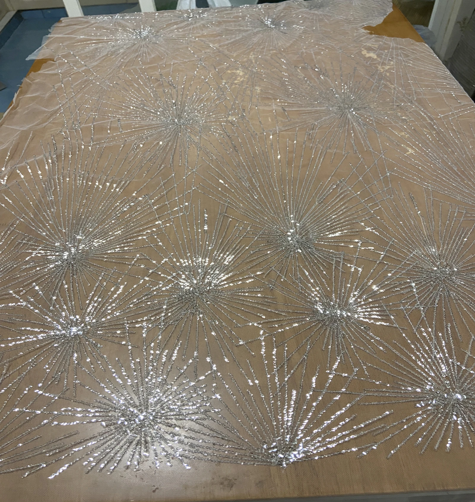 Super Bright Fireworks Pattern Crystal Sequin Tulle Embroidery Suitable For Wedding Dresses Evening Dresses Tablecloth Curtains