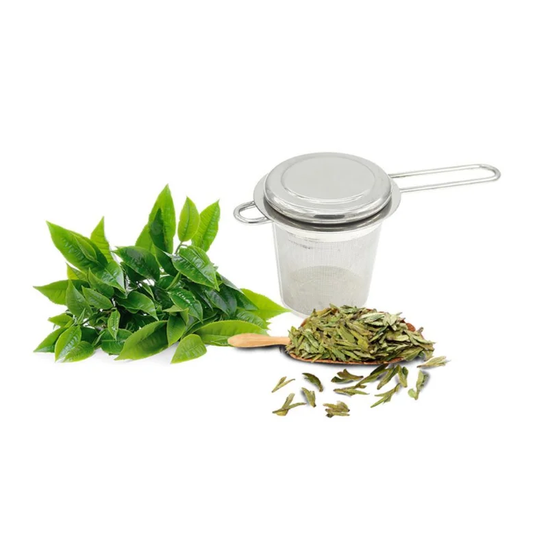 Mesh Tea Infuser Reusable Tea Strainer Teapot Stainless Steel Loose Leaf Spice Filter Folding Handle Drinkware Kitchen Tools tea infuser