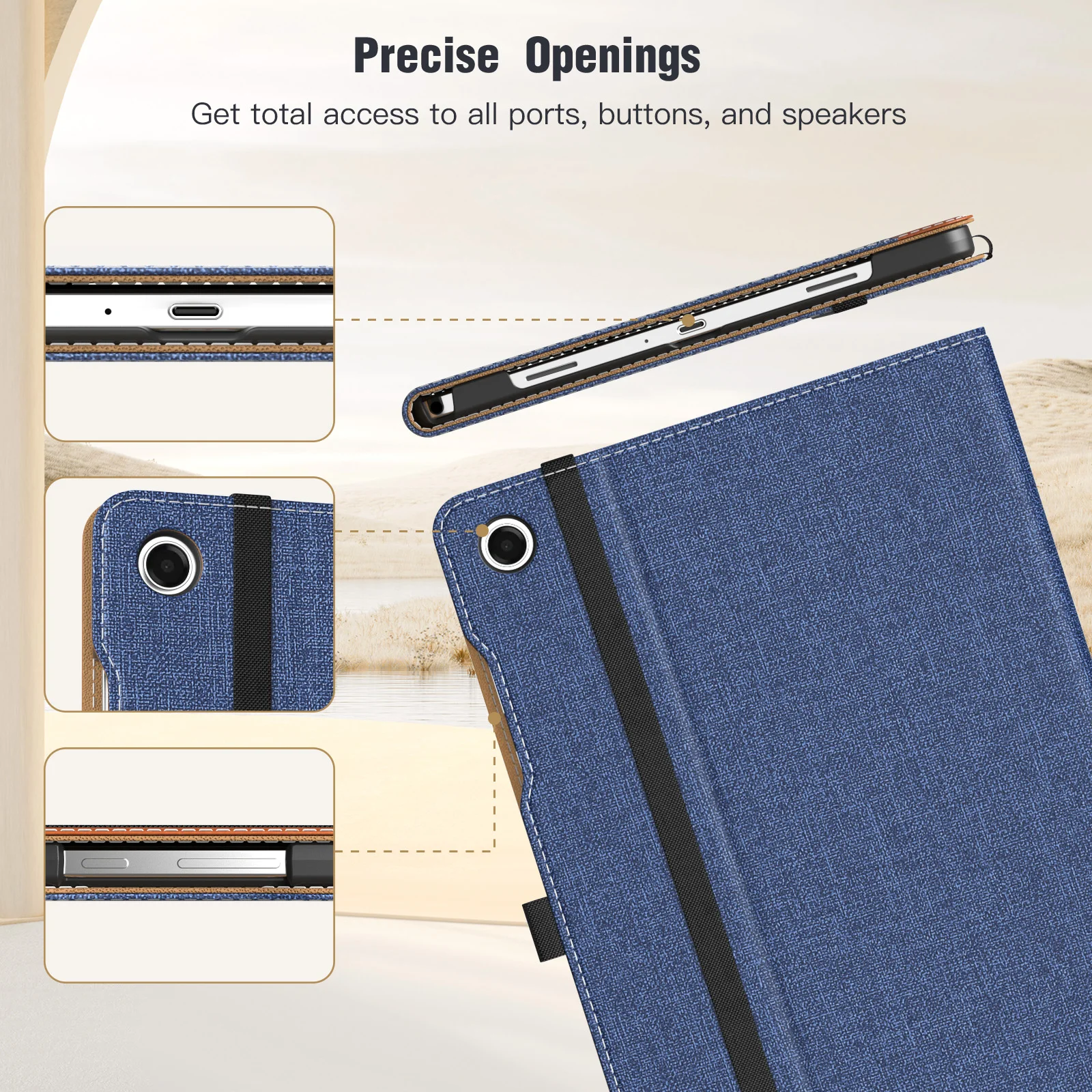 Premium PU Leather Multi-Angle Folding Stand Tablet Case with Hand Strap, 11-Inch