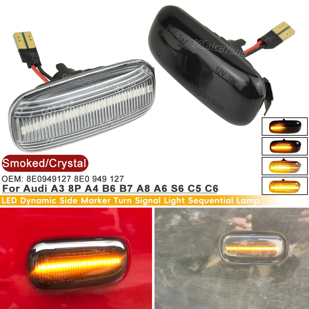 For Audi A3 S3 8P A4 RS4 S4 B6 B7 A6 S6 RS6 C5 S6 RS6 C7 2PCS LED Dynamic  Side Marker Turn Signal Light Sequential Lamp