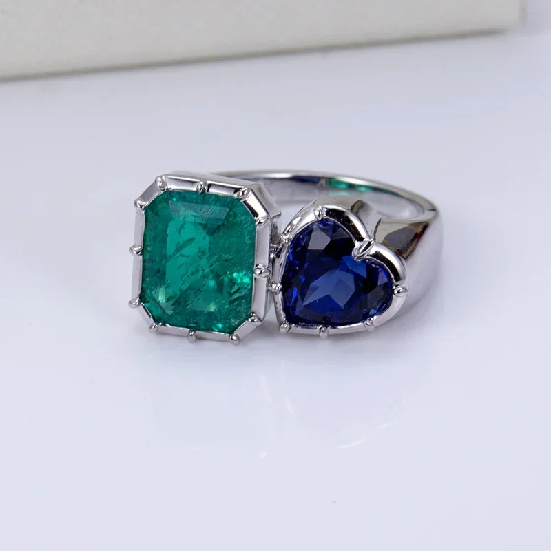 RUIF New Fashion Customized 9k/14K/18K Gold Ring Setting Green Lab Grown Emerald and Blue Lab Sapphire Women Fine Jewelry 4 RUIF New Fashion Customized 9k/14K/18K Gold Ring Setting Green Lab Grown Emerald and Blue Lab Sapphire Women Fine Jewelry - Image 4