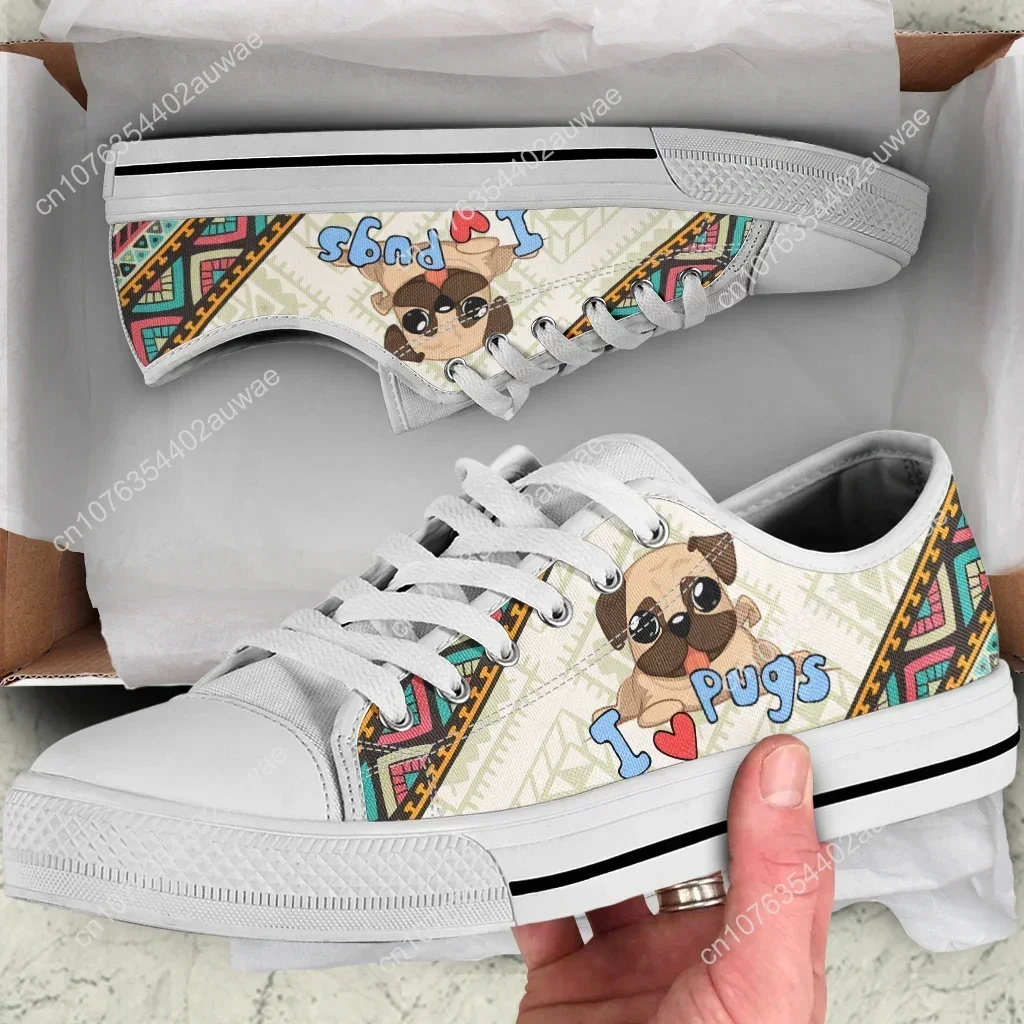 Pug Lover Cartoon Woman Vulcanize Shoes Classic Women Canvas Shoes White Sneakers Comfort Breathable Couple Shoes