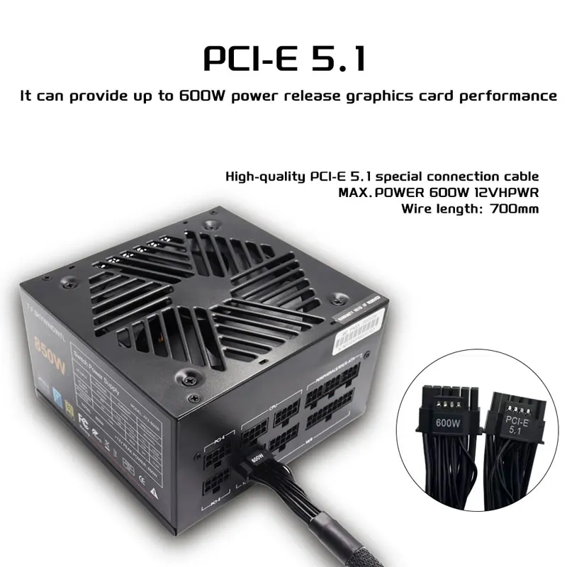 T.F.SKYWINDINL 850W PCIe 5.0 풀 모듈러 80 플러스 골드 PSU ATX 3.0 게이밍 전원 공급 장치