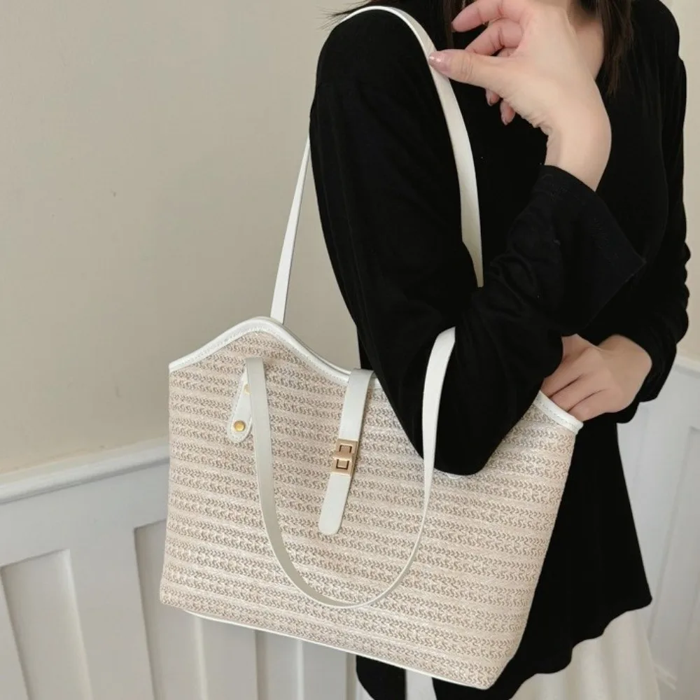 Borsa a Tracolla di Grande Capacità, Design Versatile, Borsa Intrecciata a Mano, Stile Ecologico e alla Moda