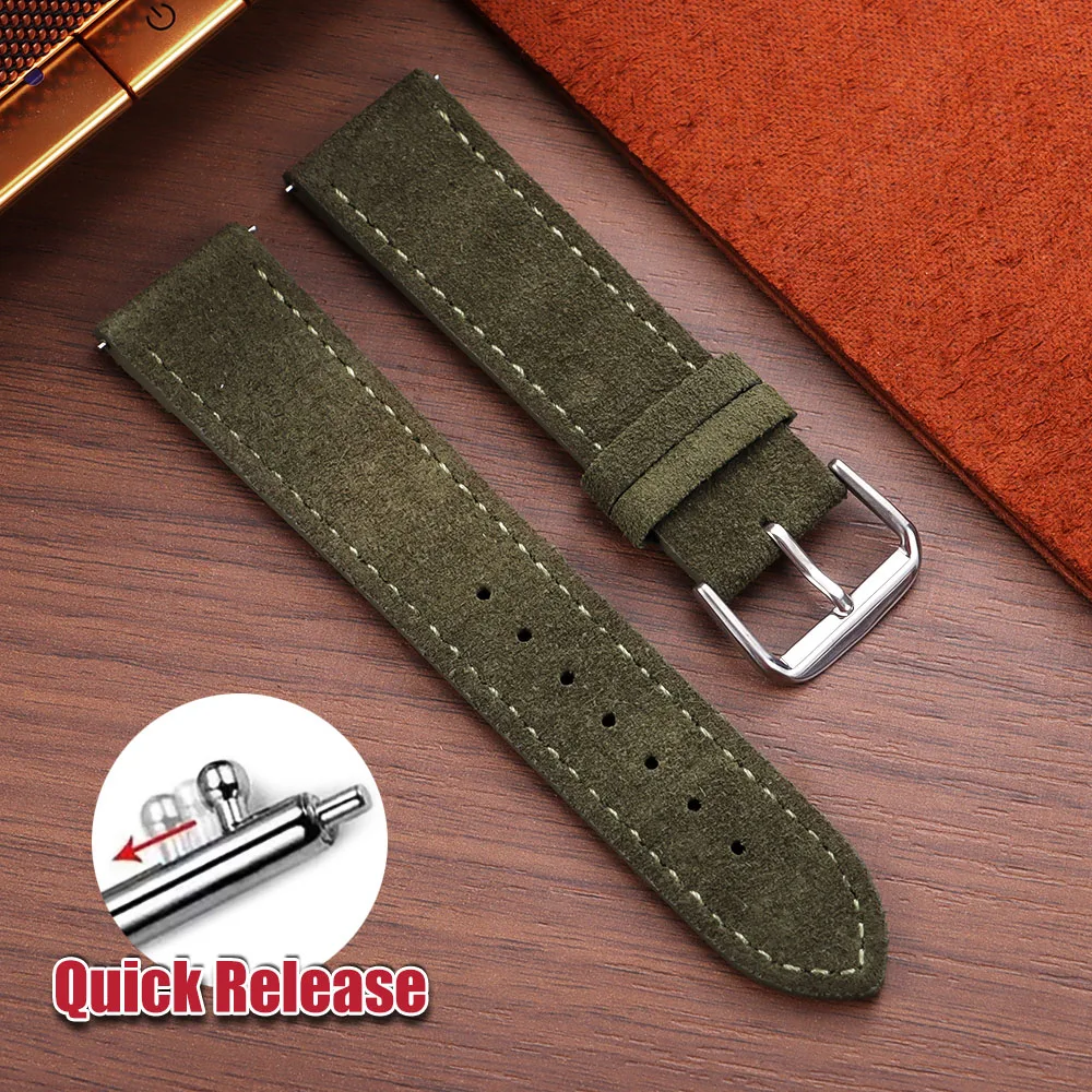 Premium Suede Leather Watch Strap - Vintage Brown, Beige, Black