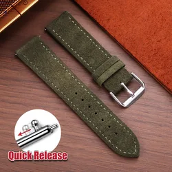 Premium Suede Leather Watch Strap - Vintage Brown, Beige, Black - 22mm (Green)