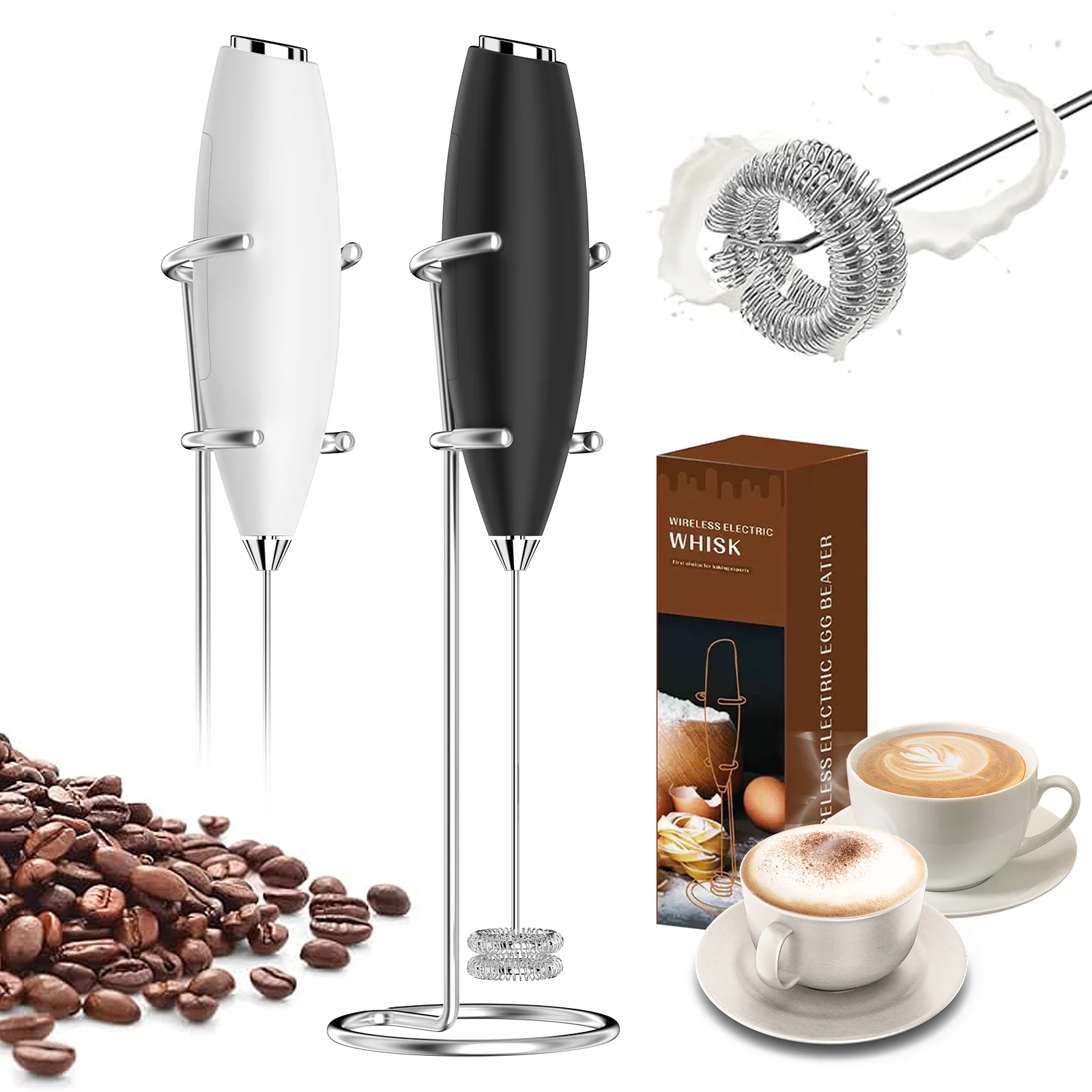Milk Frother Wand Handheld Electric Foam Maker, Drink Mixer with Detachable Stainless Steel Whisk for Coffee Latte, Cappuccino 1