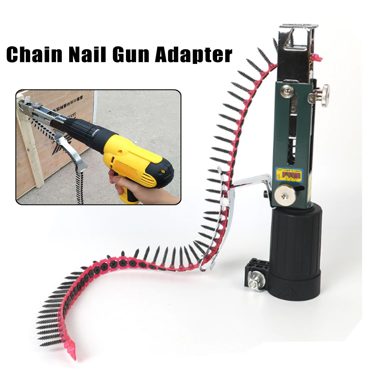 Automatic Screw Spike Chain Nail Gun Adapter Electric Drill Woodworking Tool 6A 