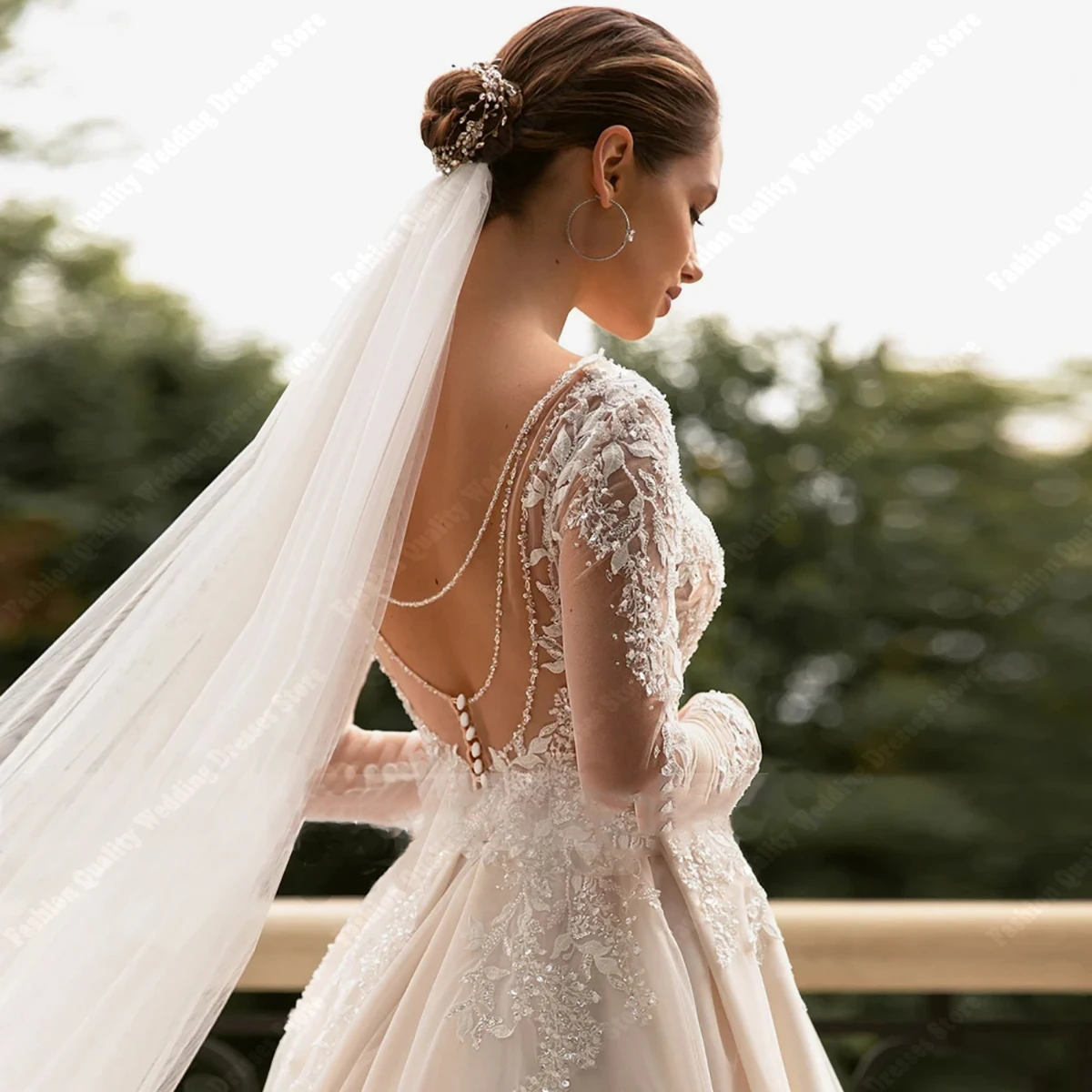 Deep V-Neck Wedding Dresses For Women Ivory A-Line Lace Long Sleeves Vintage Bride Ball Bridal Gown Vestidos De Novia Customized 2