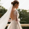 Deep V-Neck Wedding Dresses For Women Ivory A-Line Lace Long Sleeves Vintage Bride Ball Bridal Gown Vestidos De Novia Customized 2