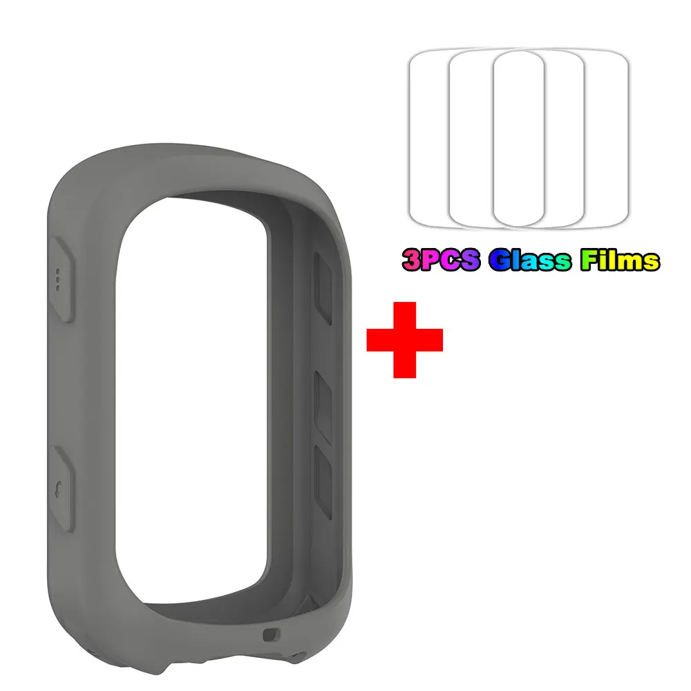 Solar Protective Case Cover + 3 PCS Glass Film Set for Bike GPS Silicone Shell Protector