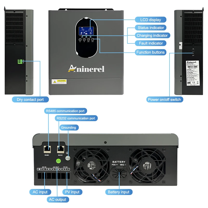 Aninerel 4.2KW 24V 신형 110-120V 하이브리드 태양광 인버터 가정용 순수 정현파 인버터 내장형 120A MPPT 충전 컨트롤러