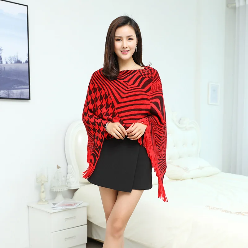 

2022 Spring Autumn New Pullover Cloak Women Shawl Printed Zebra Pattern Cloak Blouse Fashion Coat Poncho Capes Red