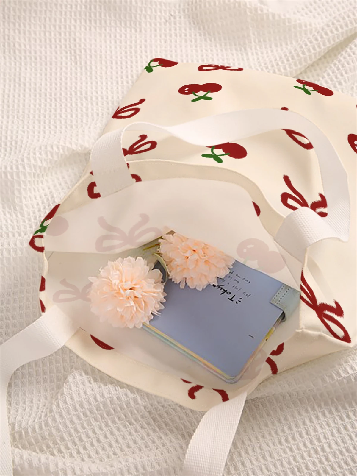 Bow pattern printed casual handbag, reusable fashionable backpack, multifunctional handbag, canvas shopping bag