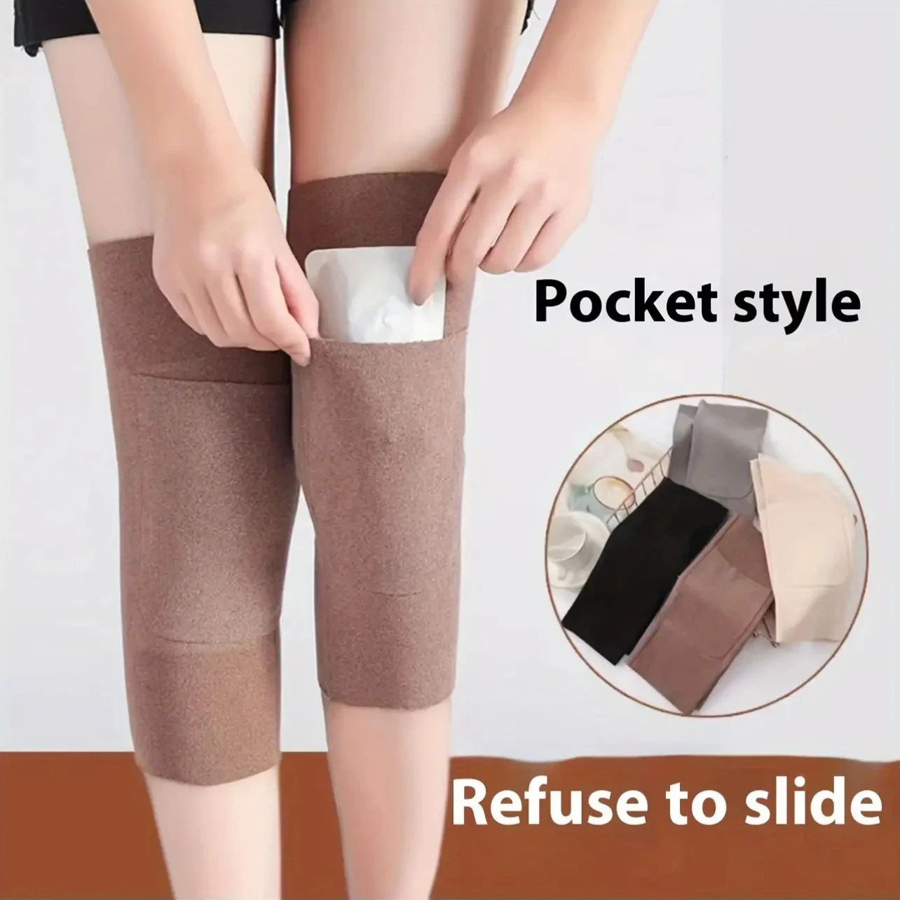 Winter Warm Knee Pads Thermal Velvet Fleece Joint Protection Wrap Sleeve Heat Patch Pocket Anti-cold Arthritis Joints Knee Brace