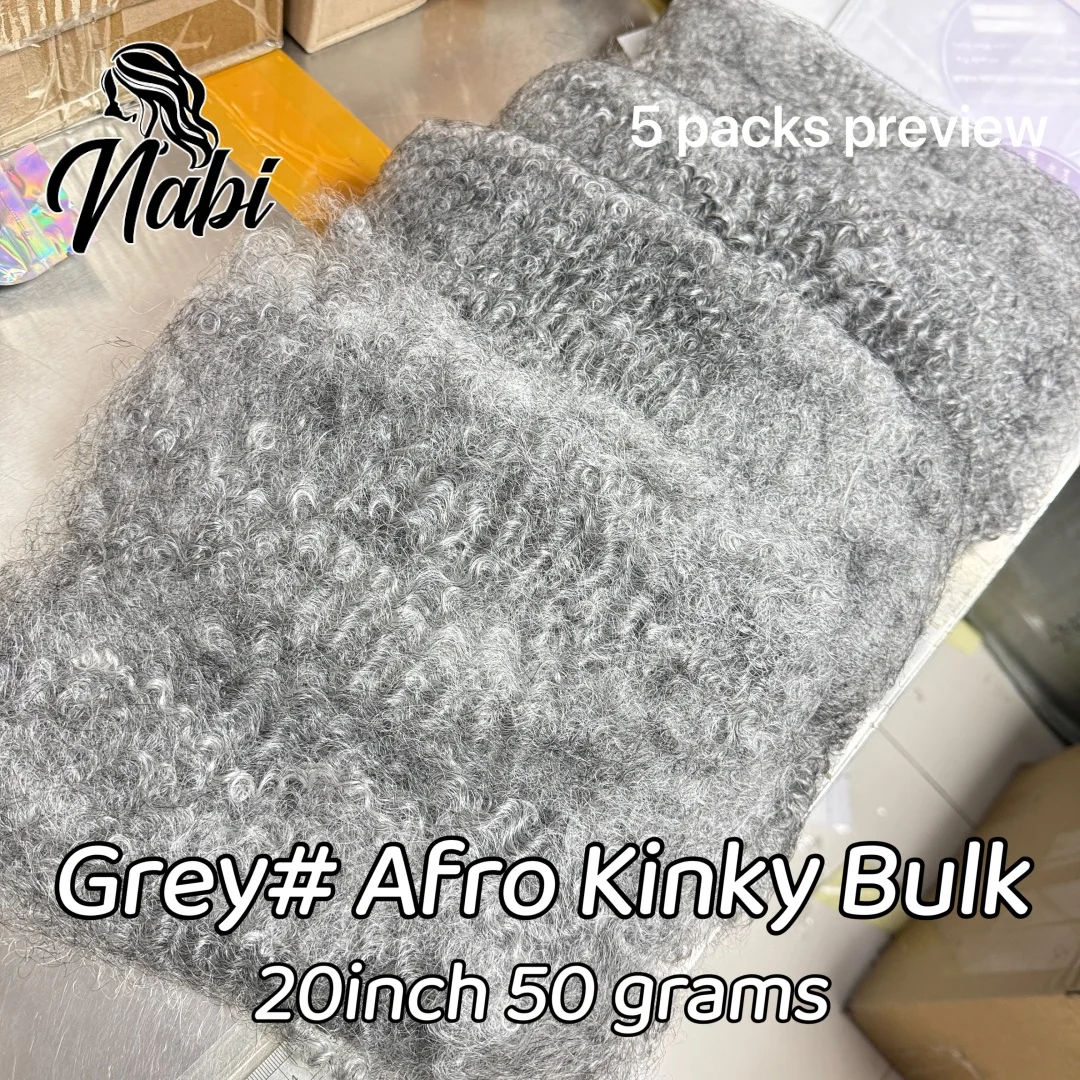 Nabi Gray Afro Kinky Human Hair Bulk 50g/1Pc 20inch Colored Remy Hair for Micro Braids Locs Extensions 2