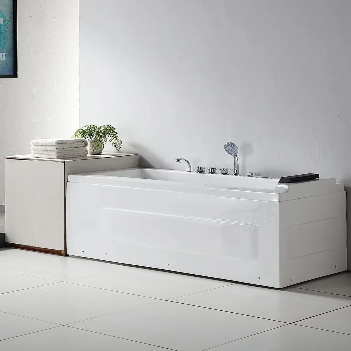 HIGH-END 67 In Waterfall Whirlpool bathtub with Control Panel Heater Radio Speaker Air jets with LED Light (D-DK-Q351N-L)