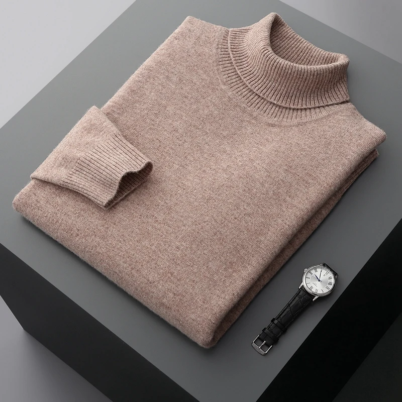 Fall/Winter 100% Wool Bottoming Shirt Men's Thickened Turtleneck Sweater Business Cashmere Knitting 3