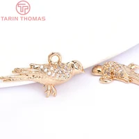 (6155) 10PCS 23.5×9.5MM 24K Gold Color Brass with Zircon Birds Shaped Charms Pendants High Quality DIY Jewelry Making Findings