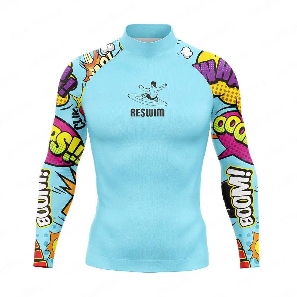 Men's Long Sleeve Rashguard Beach UV Protection Surf Shirt Basic Skin Surfing Suit Diving Swimming Tight Rash Guards Gym Clothes
