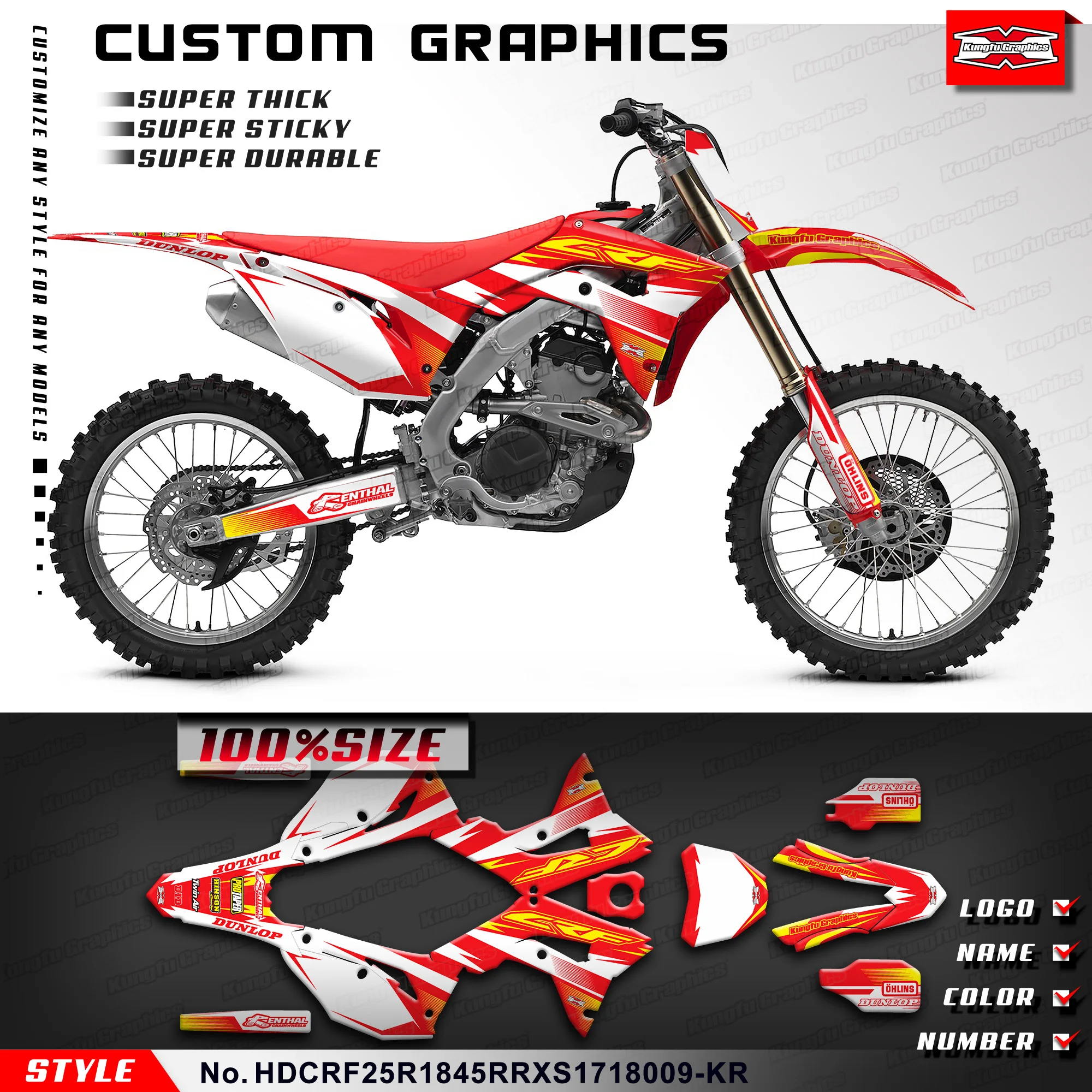 

Графические наклейки KUNGFU, полная упаковка для Honda CRF250R CRF450R 2017 2018 2019 2020, HDCRF25R1845RRXS1718009-KR