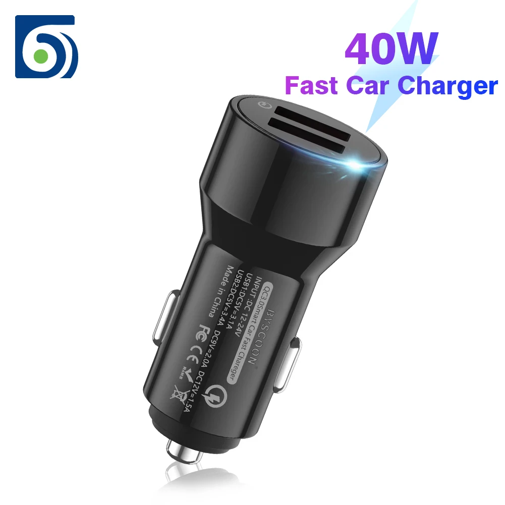 usb charger Byscoon 40W Car Charger Cell Phone Tablet QC 3.0 QC3.0 Fast Charge Mini Car-Charger Dual USB Phone Chargers Adapter For Samsung usb charger 12v
