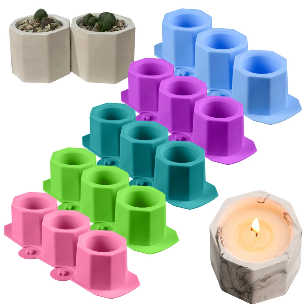 

Concrete Flower Pot Silicone Mold 3 Holes Round Geometric Candlestick Silica Gel Molds DIY Aromatherapy Candle Decoration Craft