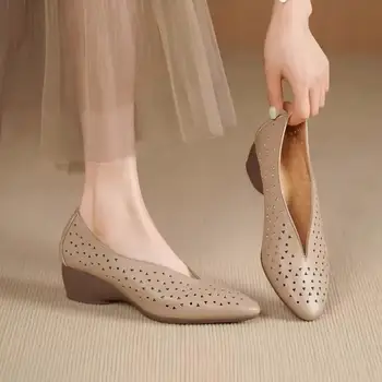 2026 Summer Women's V-Cut Hollow Out Wedge Heel Shoes - Soft Sole Comfortable Mother Shoes, Korean Style Casual Commuter Flats 1
