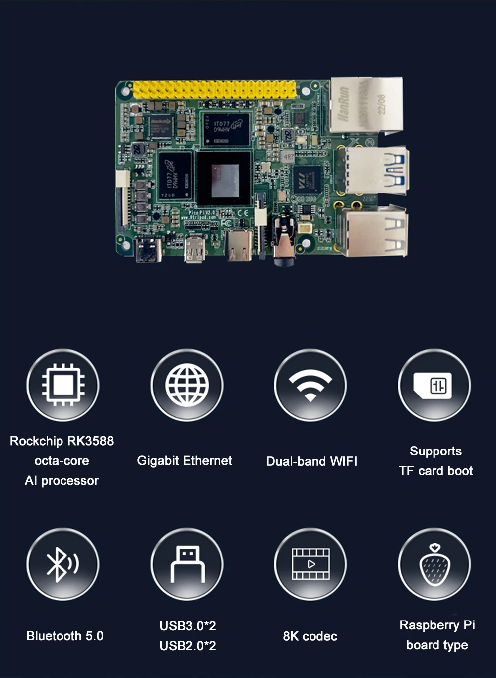 Pico PC Development Board Gigabit Ethernet Rockchip RK3588S AI Motherboard Andro
