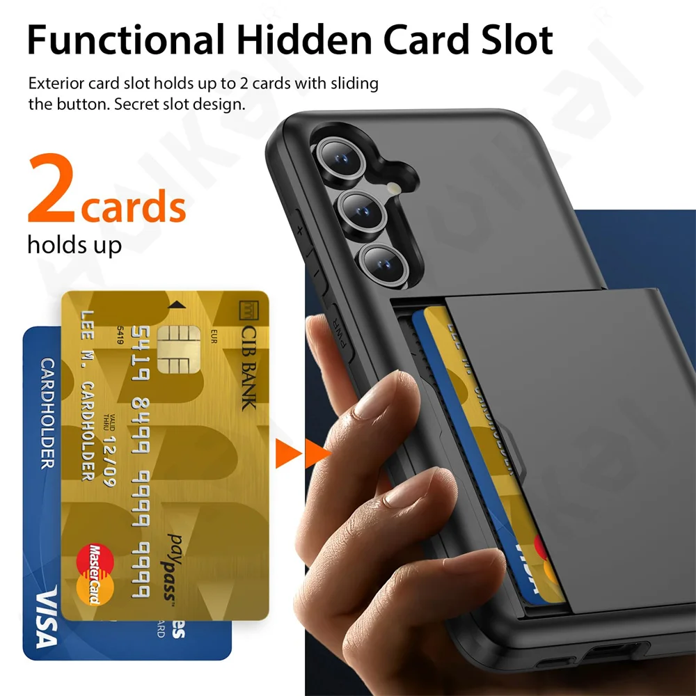 Heavy Duty Dual-Layer Protective Wallet Case with Hidden Card Slot