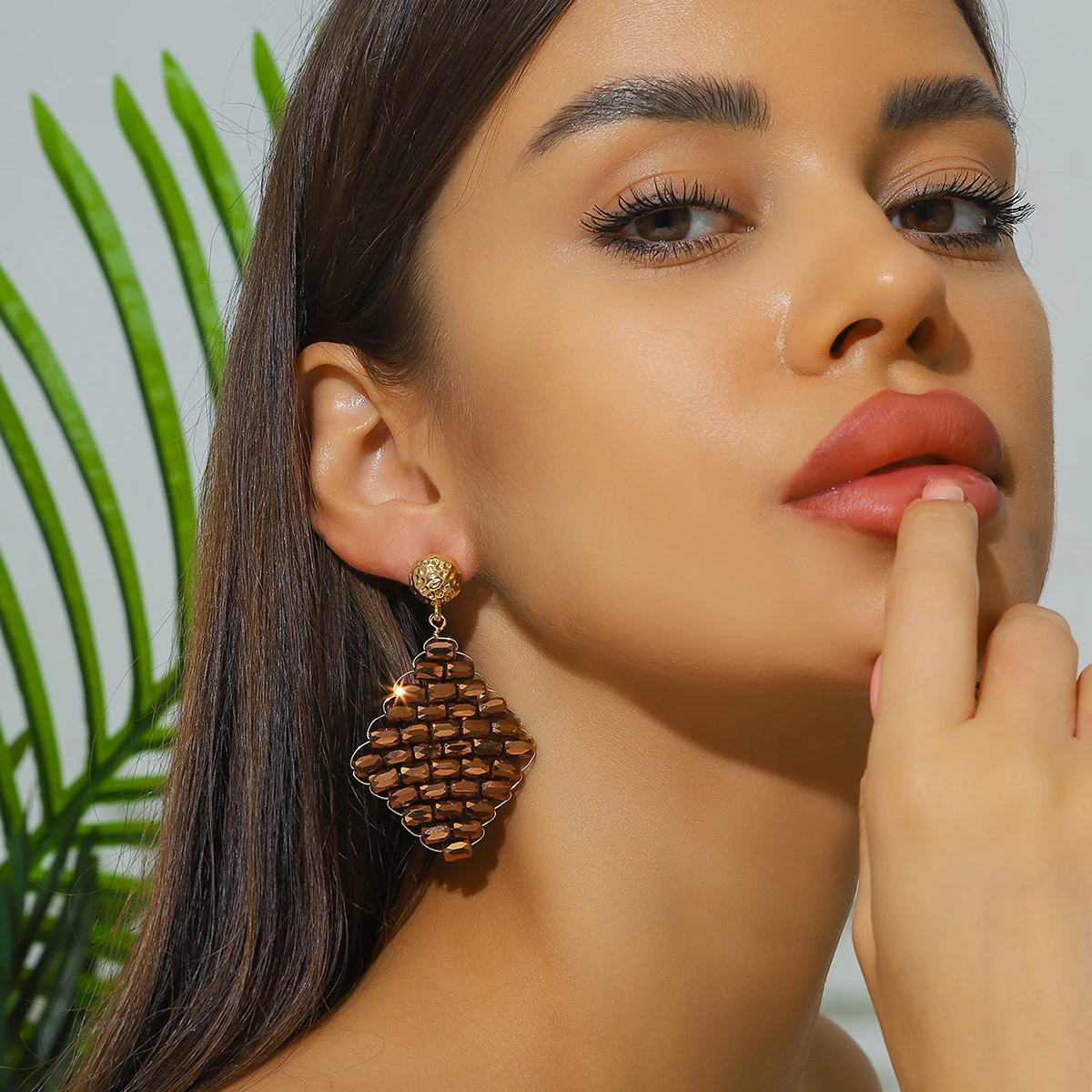 Boho Elegant Geometric Crystal Beads Earrings for Women Ladies Handmade Trendy Metal Drop Earrings Summer Party Jewelry Gifts