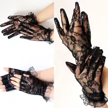 

Women Vintage Sheer Short Lace Gloves Derby Tea Party Wrist Length Floral Gloves for Dinner Fancy Costume Accessories Gloves