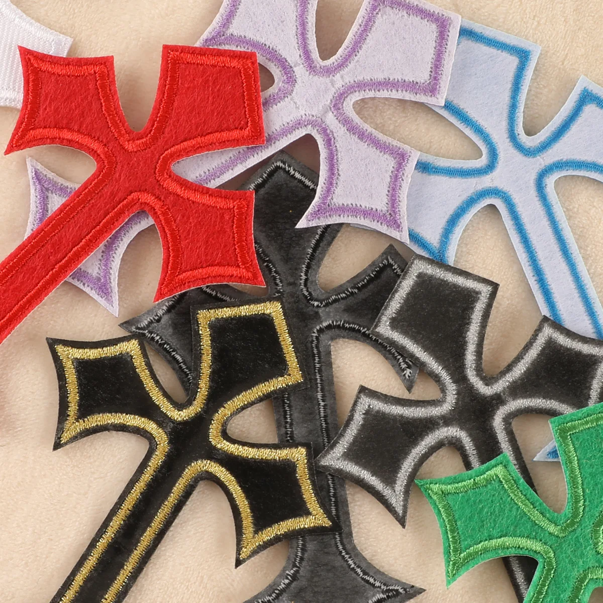 11 Pcs Cross Iron-On Patches Set - Embroidered, Sew On Applique For Clothes & Bags